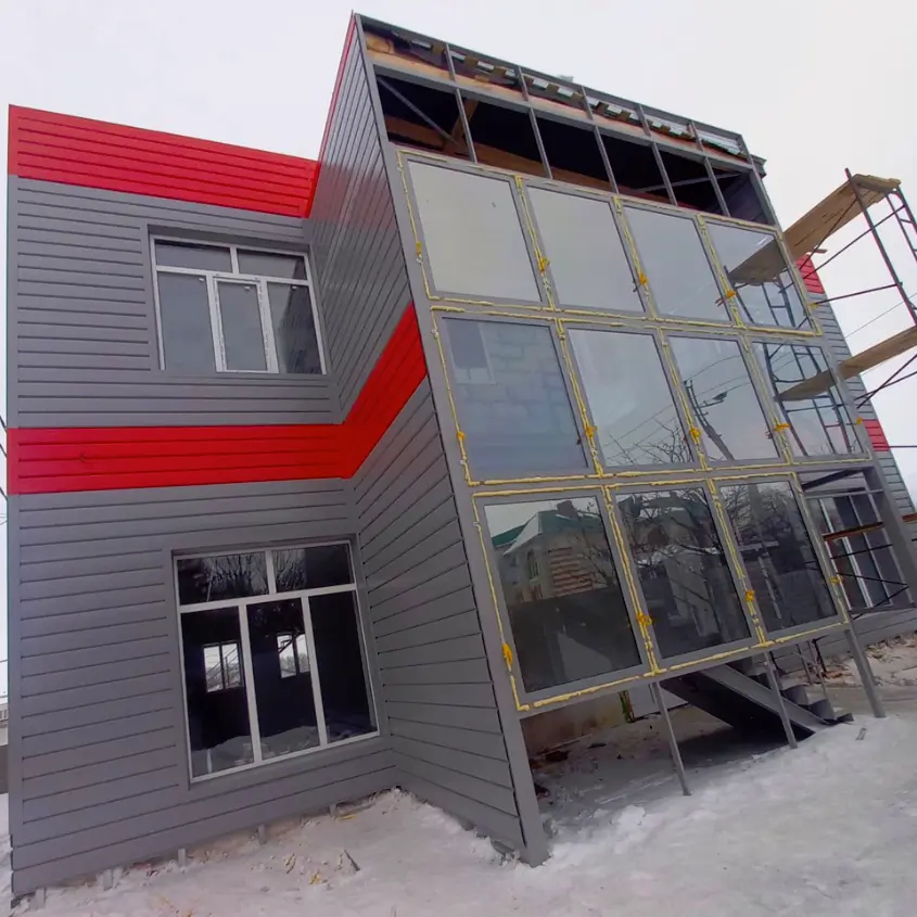 Фото 2 фасад Евро-Брус под брус RAL 7004 Серый, 3020 Красный