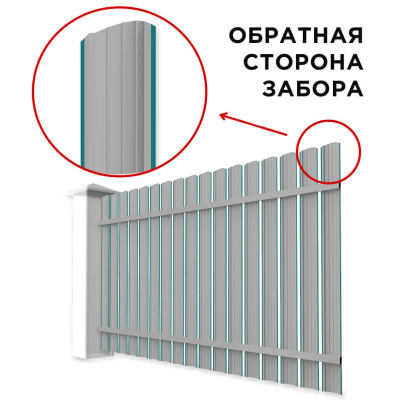 Забор штакетник Полукруглый RAL 5021 Морская Волна односторонний сзади