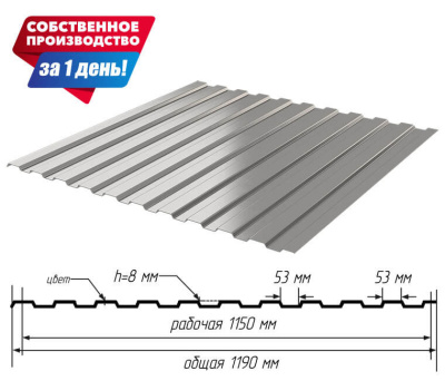 Профнастил (профлист) С-8 Оцинкованный 0.45мм с размерами